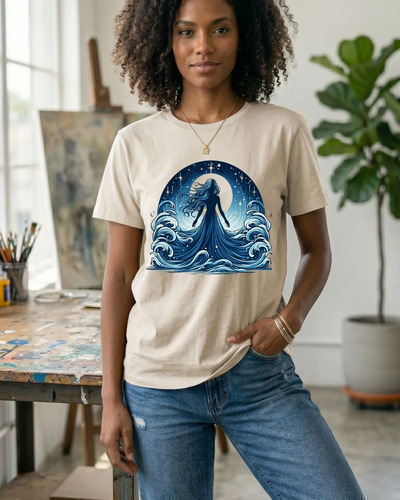 Camiseta Premium Algodão Iemanjá Ondas