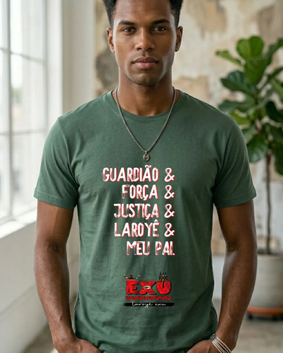 Camiseta Premium Algodão Exu Frase Axé Umbanda Candomblé
